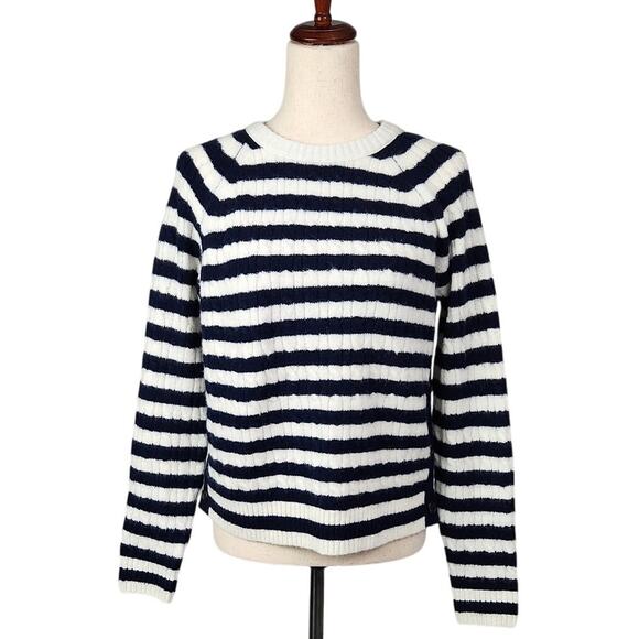 J. Crew Crewneck Pullover Sweater Cable Knit Side Buttons Blue White Size Small - Picture 1 of 11